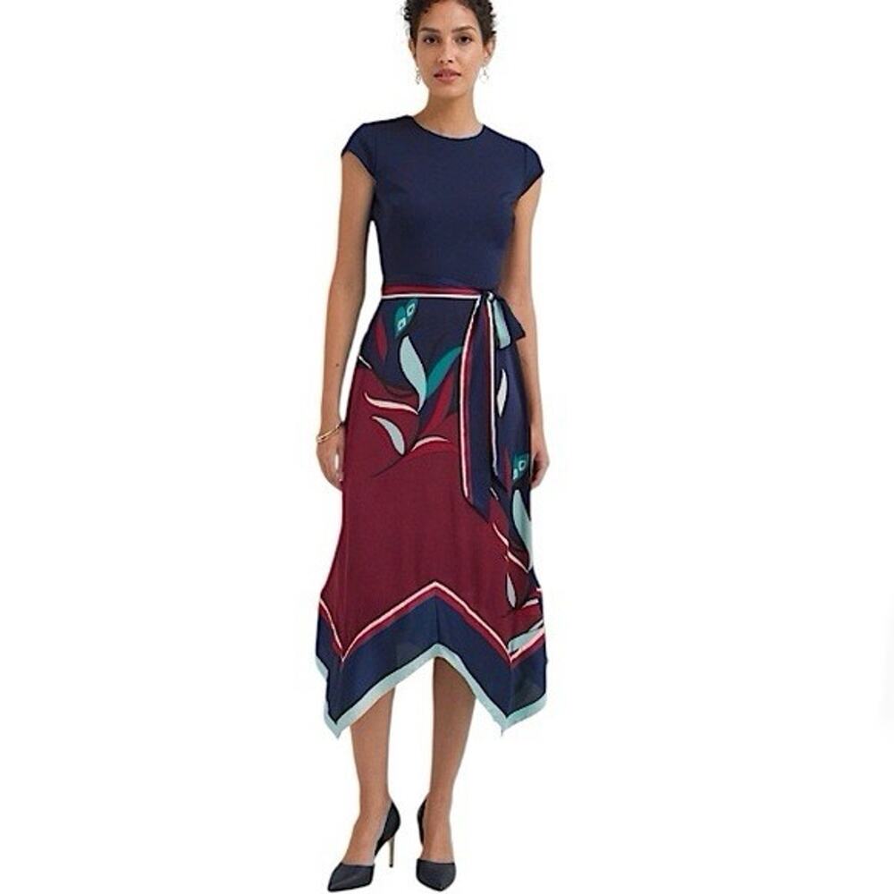 NWT White House Black Market Hankerchief Hem Midi Dress Officer 0 WHBM No Belt